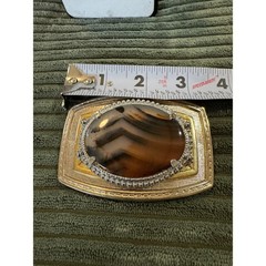 Vintage Agate Stone Belt Buckle Silver Gold Tone Mens Western Accessory