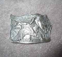 Vintage 1977 Bergamot Pewter Belt Buckle Geese Ducks Towner N Dakota Made In USA
