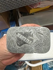 Vintage Waurika Oklahoma Rattlesnake Belt Buckle Metal Silver Black 4&Prime; x 2.5&Prime;
