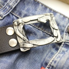 Antique Silver Rectangle Belt Buckle, Handmade Buckle For Snap Belts
