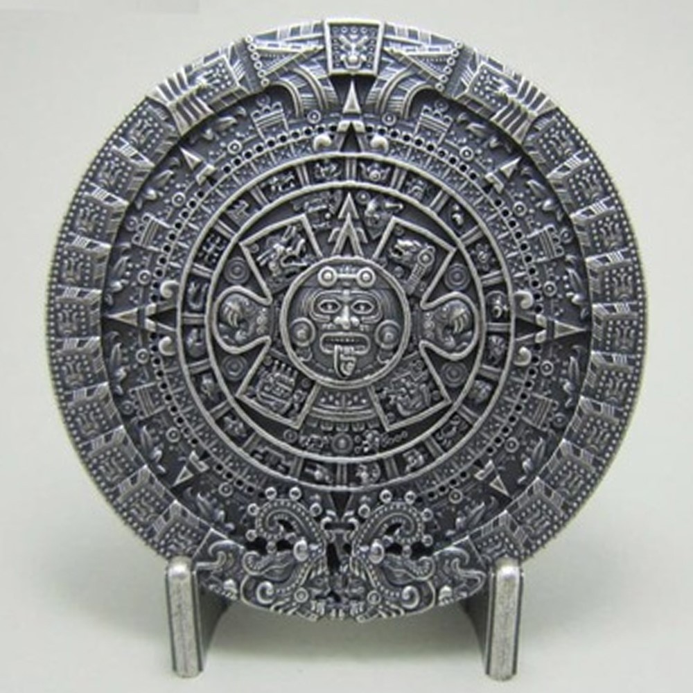 Mens Western Round Aztec Calendar Belt Buckle Solar Mayan Sun Stone Zinc Alloy