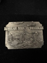 Vintage pewter Korean war Veteran belt buckles from the 1990s RARE