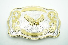 Large Western Fly Eagle Cowboy Cowgirl Gold/Silver Metal Belt Buckle