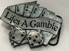 LIFES A GAMBLE BELT BUCKLE ACES & SEVENS MOBTOWN PEWTER US MADE NEW