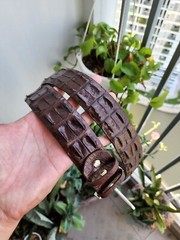3.8CM Brown 100% Genuine Exotic Leather Skin Men Belt Silver Buckle- Handmade