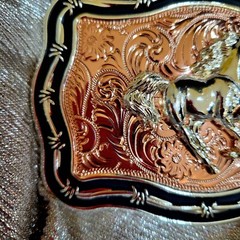 Running horse Western belt Buckle Rose Tone silver 1.5 2 » belt 4.5 x 3.5 inch