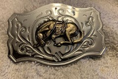 VTG Western Silver Tone Belt Buckle with Brass Tone Bucking Bronco Horse 1970’s