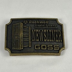 Vintage Rockwell Graphic Systems Newsliner Goss Belt Buckle Brass Industrial