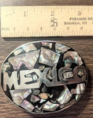 Vintage Abalone Shell MEXICO Belt Buckle Mother of Pearl Alpaca Silver