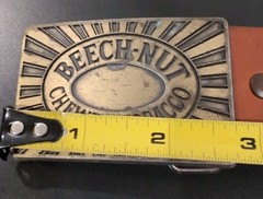 VINTAGE BEECH NUT TOBACCO LOGO BUCKLE LDL MARK W/LEATHER BELT MENS SZ 33 GVC