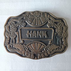 Vintage Belt Buckle « HANK » Name Brass Oden Inc. Western Cowboy 1970&rsquo;s