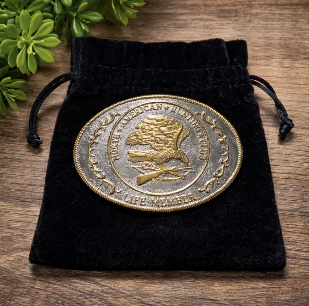 North American Hunting Club Belt Buckle Eagle Gold Silver Oval Western