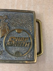 Vintage Brass Shop Smith Mark 5 USA Teacher Tool Belt Buckle HTF Dad Gold Tone