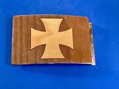 Mixed Wood Grain Inlaid Iron Cross Vintage Belt Buckle