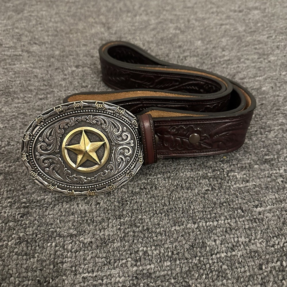 MONTANA SILVERSMITHS MEN&rsquo;S LONE STAR ATTITUDE BUCKLE With Gingerich Leather Belt