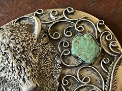 Vintage Sterling Signed Gomez Belt Buckle – Buffalo Turquoise/Coral