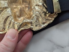 Vintage Lion Head Oversize Gold Metal Belt Buckle Elastic Fashion Belt 80&rsquo;s 90&rsquo;s
