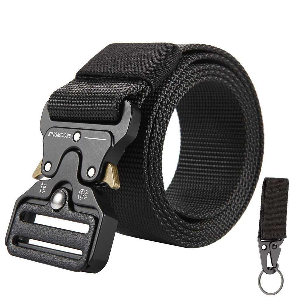 KingMoore Men&rsquo;s Tactical Belt Heavy Duty Webbing Waist:30&Prime;-35&Prime;, Black