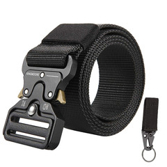 KingMoore Men&rsquo;s Tactical Belt Heavy Duty Webbing Waist:30&Prime;-35&Prime;, Black