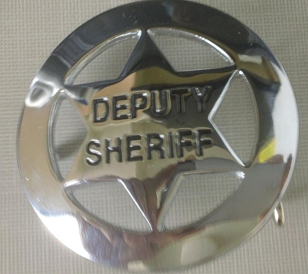 Deputy Sheriff Badge Style Belt Buckle 6 point Solid Brass Shiny Plated Silvery