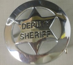 Deputy Sheriff Badge Style Belt Buckle 6 point Solid Brass Shiny Plated Silvery