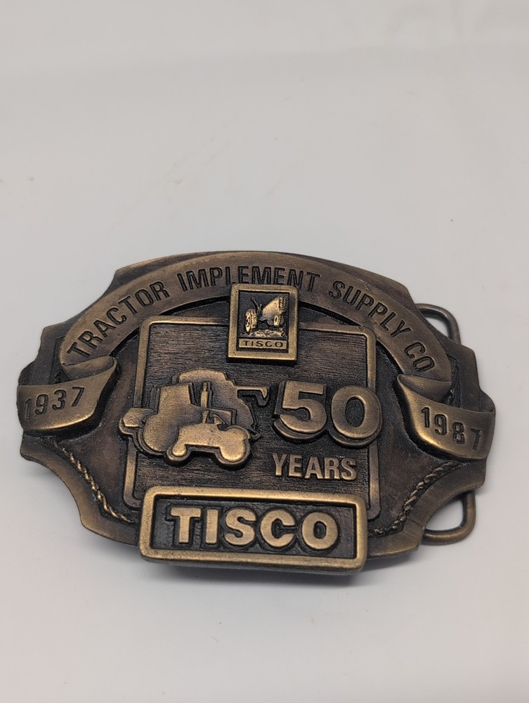 Tisco Tractor Implement Belt Buckle 50th Anniversary VTG 1937-1987 Cast Brass