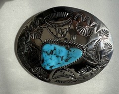 Gilbert Tom, Navajo Native, 925 Sterling silver & Turquoise Stone Buckle, Rare.