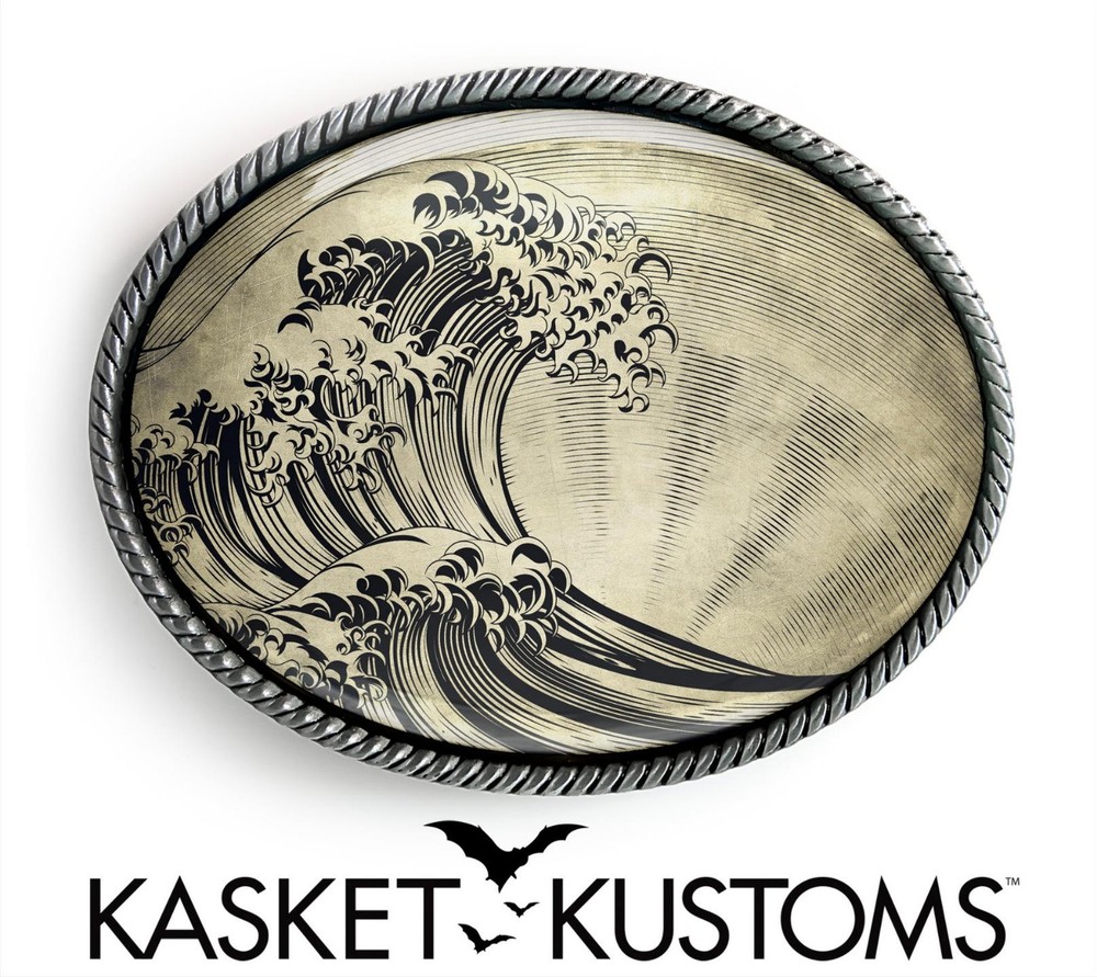 Tsunami Belt Buckle – Kanagawa Wave Japanese Art Handmade Oval Buckle – 504