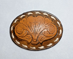 Vintage Justin Leather Belt Buckle Oval Western Cowboy Style 60-C Brown