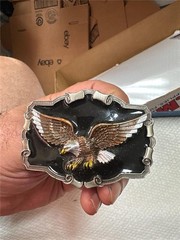 Vintage Soaring Eagle with Black Enamel Background Belt Buckle by Great American