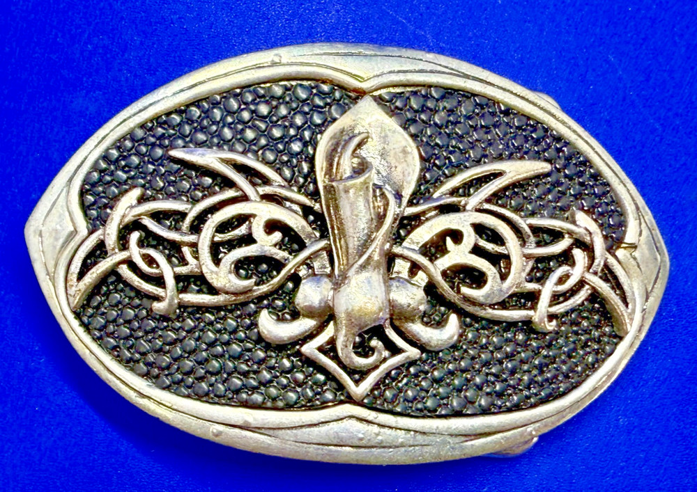 Celtic Knot Fleur De Lis Symbol Gothic Punk Vibe Black Silver Color Belt Buckle