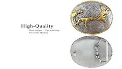 Dogs and Birds Hunting Trophy Western Style Silver and Gold Plate Belt Buckle