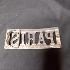 Vintage PARIS Cutout Metal Belt Buckle Silver Tone Retro Novelty Y2K 90s
