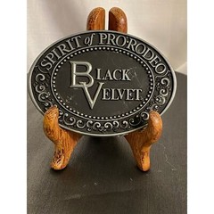 VTG Black Velvet Whisky Oval Belt Buckle Spirit of Pro-Rodeo 4 in X 2.75 in GUC