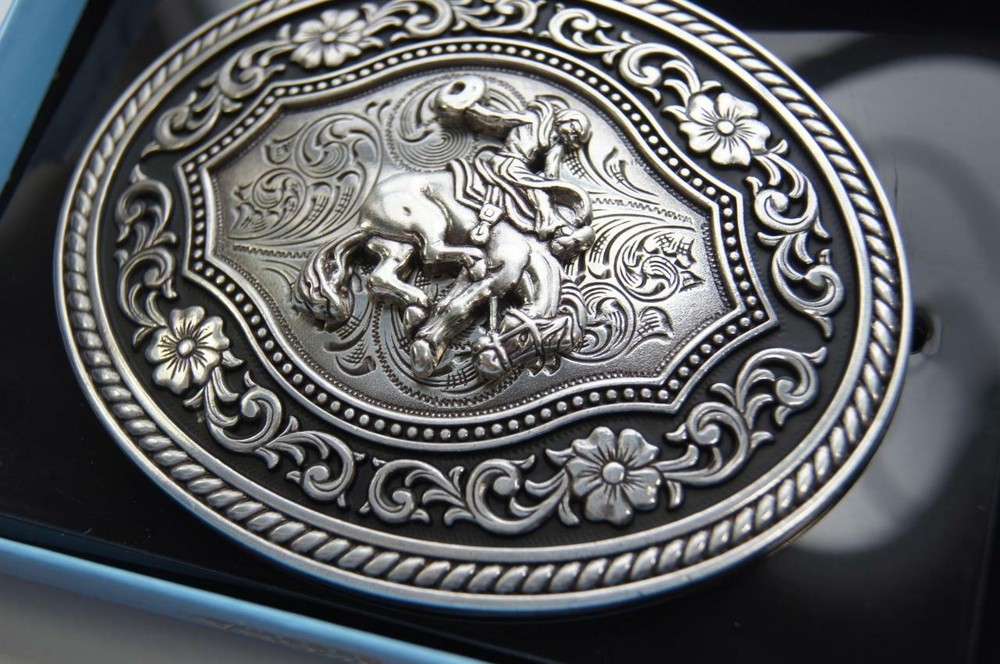 Nocona Western Belt Buckle Floral Saddle Bronc Rider Silver 37709