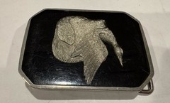 Vintage Bill Callahan Wildlife in Pewter Silver Bird Dog Belt Buckle Duck