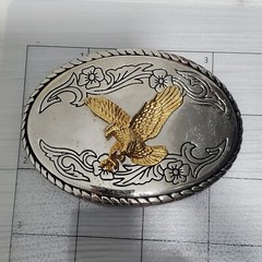 Bald Eagle Belt Buckle Gold & Silver Tone Made In USA 3&Prime;×2.5&Prime; America