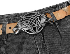 Men Gothic Funny Lovely Celtic Wild Wolf Fox Double Head Belt Buckle