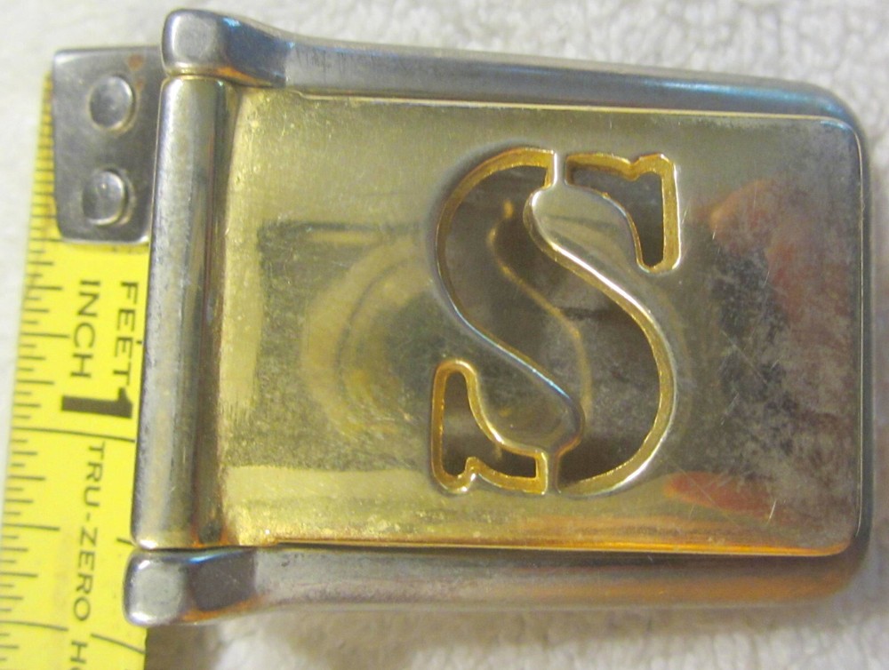 1-3/16&Prime; Italy S monogram Brass Buckle Gold Finish,VTG