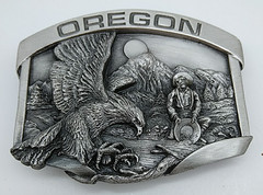 Vintage 1984 Oregon Trail Siskiyou Belt Buckle Pewter Gold Rush w/Eagle DETAILED