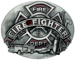 Fire Dept. Fire Fighter Rescue Truck Red Enameled Belt Buckle New
