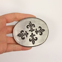 Fleur-de-Lys Belt Buckle Oval Antique Silver Hammered Effect Medieval Design