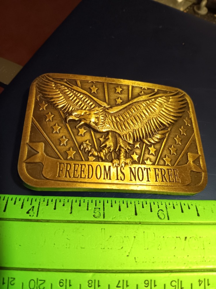 Freedom Is Not Free Brass Belt Buckle Eagle Flag Sponsor 2013 (25-1631)