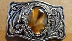 Western Silvertone Belt Buckle w/ Polished Stone 3.50&Prime; x 2.3/8&Prime;