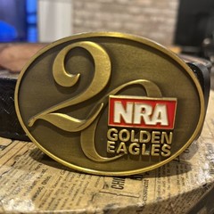 NRA Golden Eagles 20th Anniversary Belt W/ Buckle Deep Brown Red Logo Brass