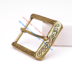 Retro Flower Carved Antique Brass Prong Pin Buckle Men Leather Belt Buckle 40mm