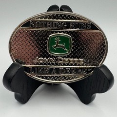 John Deere Belt Buckle Nothing Runs Like A Deere Silver Green Logo Diamond Plate
