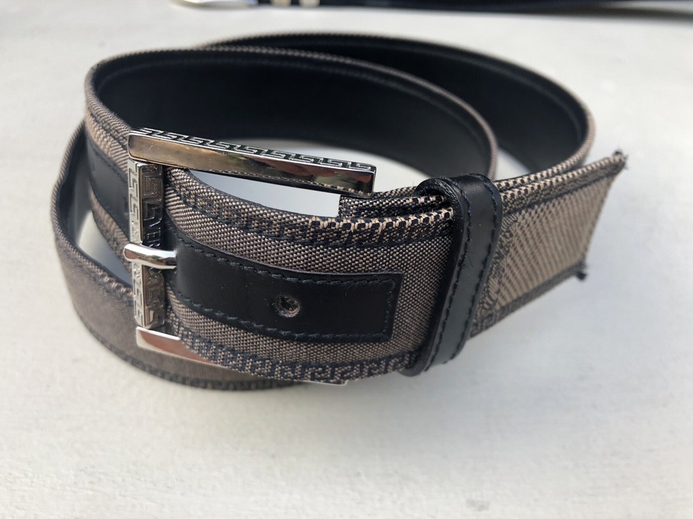 Men’s Vtg Versace Signature Medusa Print Leather Belt B3729 Made In Italy 34/85
