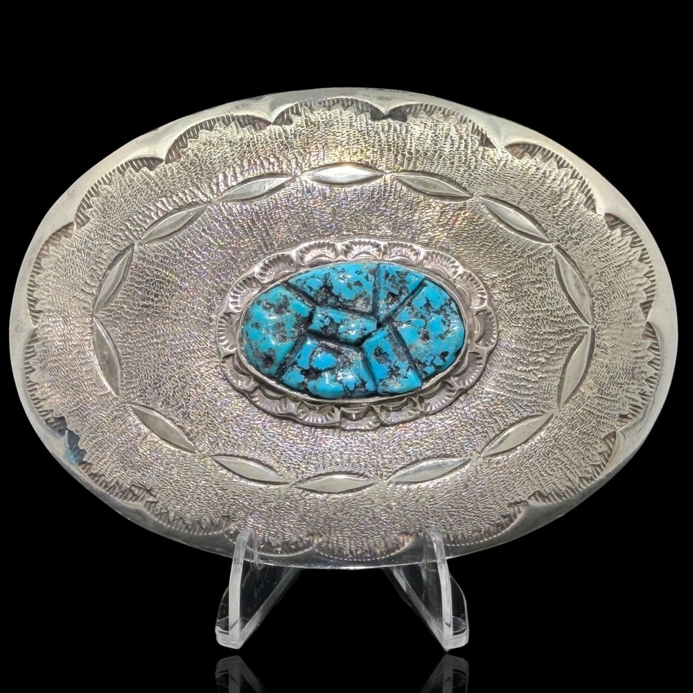 Estate Native Nicholas & Theresa Leeleka Zuni sterling turq concho belt buckle