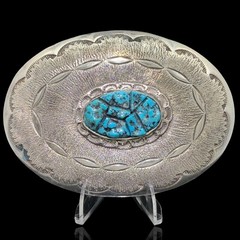 Estate Native Nicholas & Theresa Leeleka Zuni sterling turq concho belt buckle